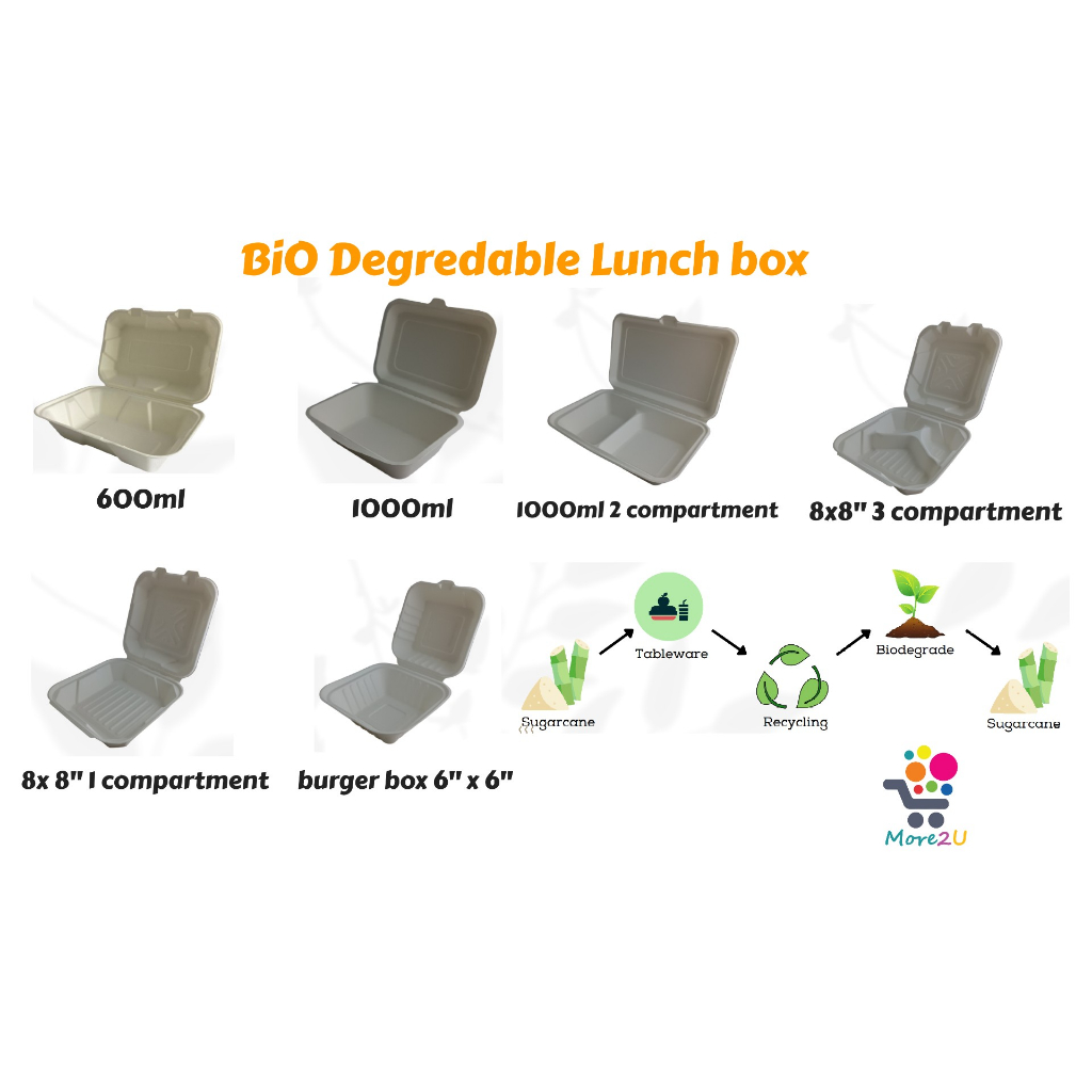 [50pcs] Natural Biodegradable Lunch Box /Sugarcane Bio Box/ Bio Kotak