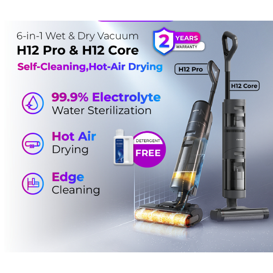 READY STOCK】Dreame H12 Core / H12 Pro Wet and Dry Cordless Vacuum Cleaner, 99.9% Sterilization, Hot-Air Drying