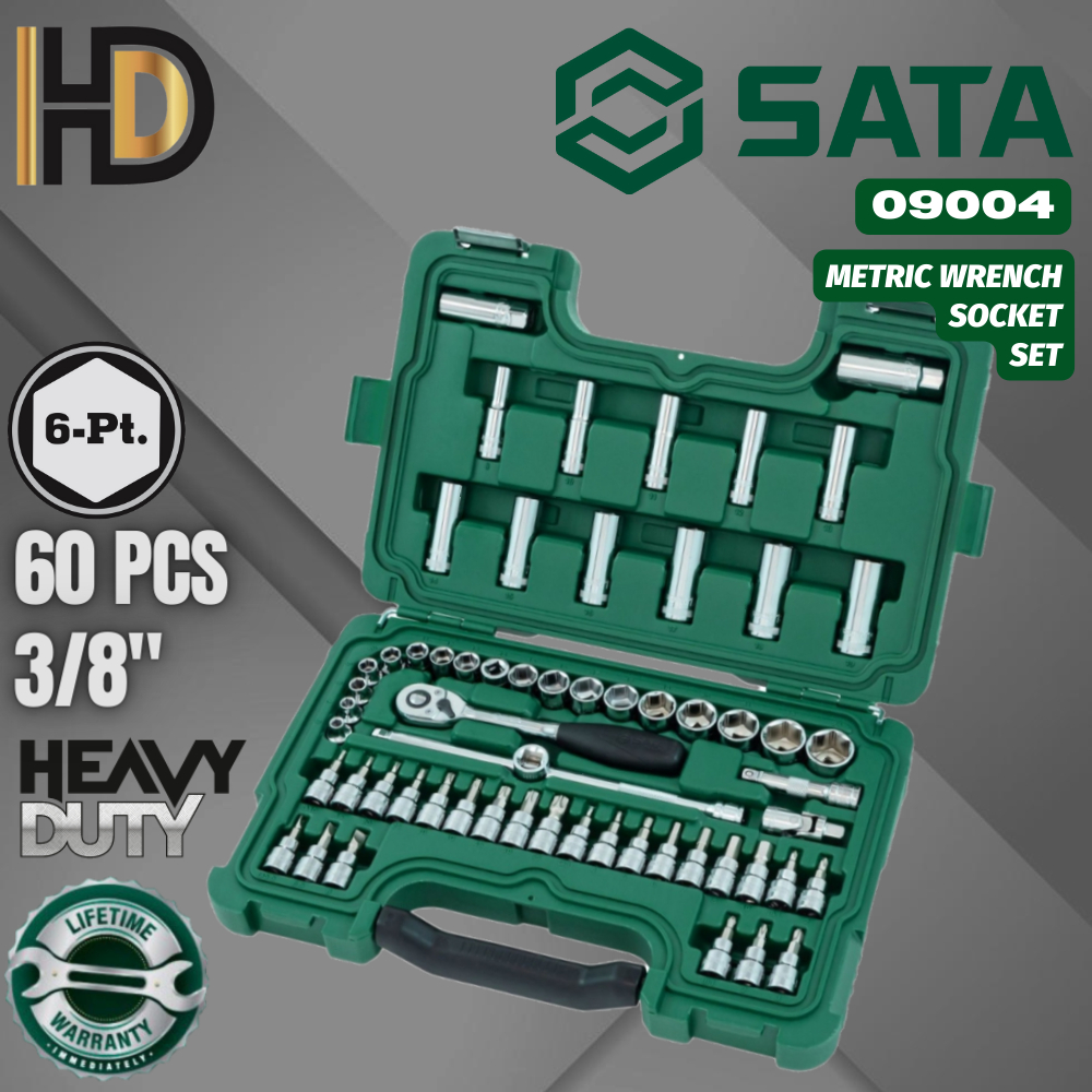 SATA 60 PCS 3/8" DR Wrench Socket With Ratchet Set / 09004 / Heavy Duty