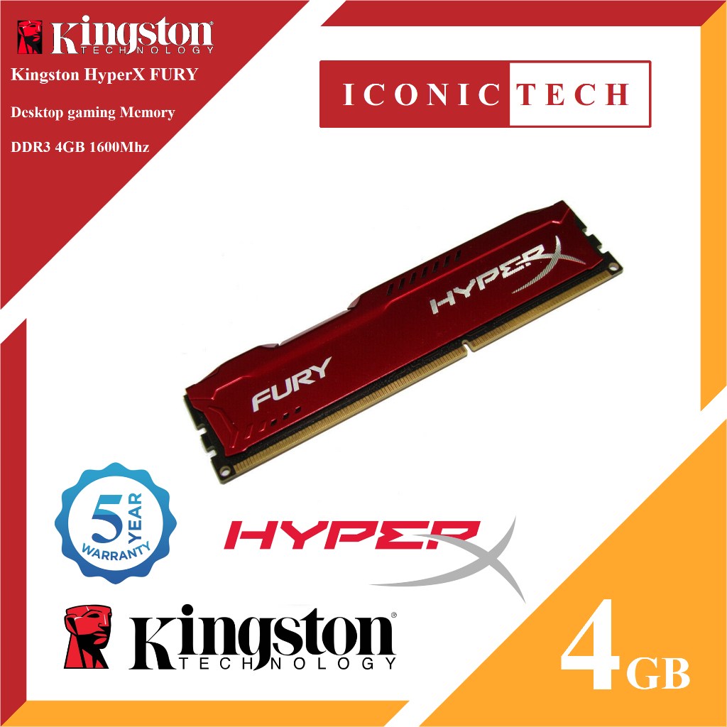 Kingston HyperX FURY 4GB DDR3 1600MHz CL10 Gaming Ram RED Shopee Malaysia