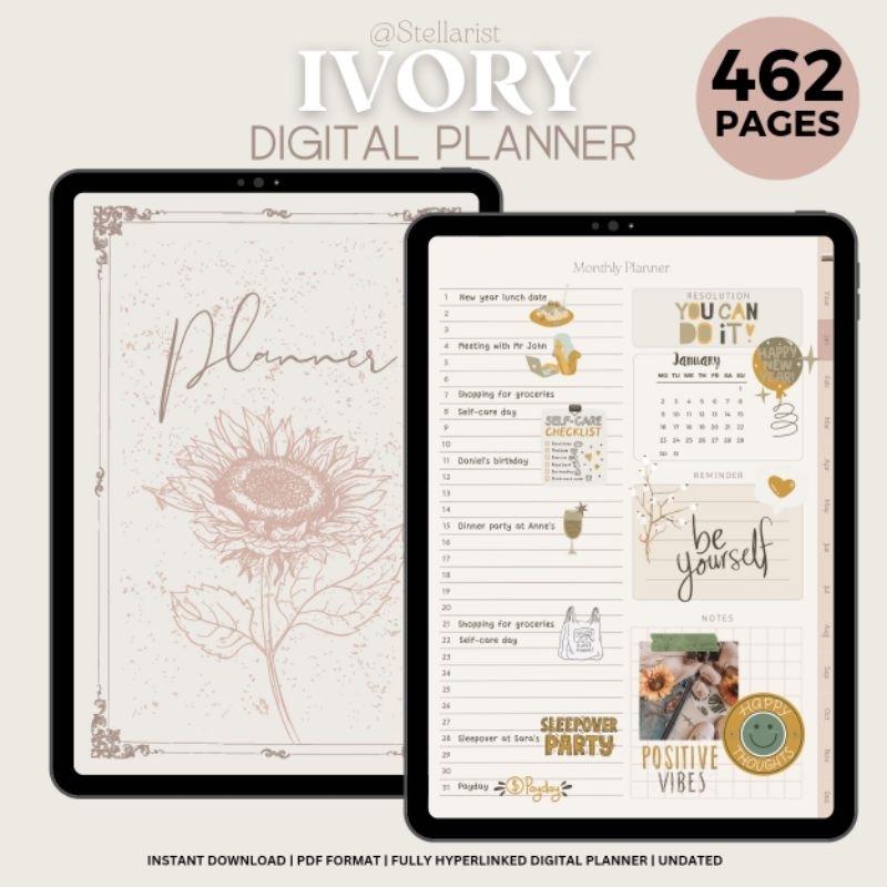 Undated Ivory Digital Planner Pdf for Goodnotes, SamsungNotes ...