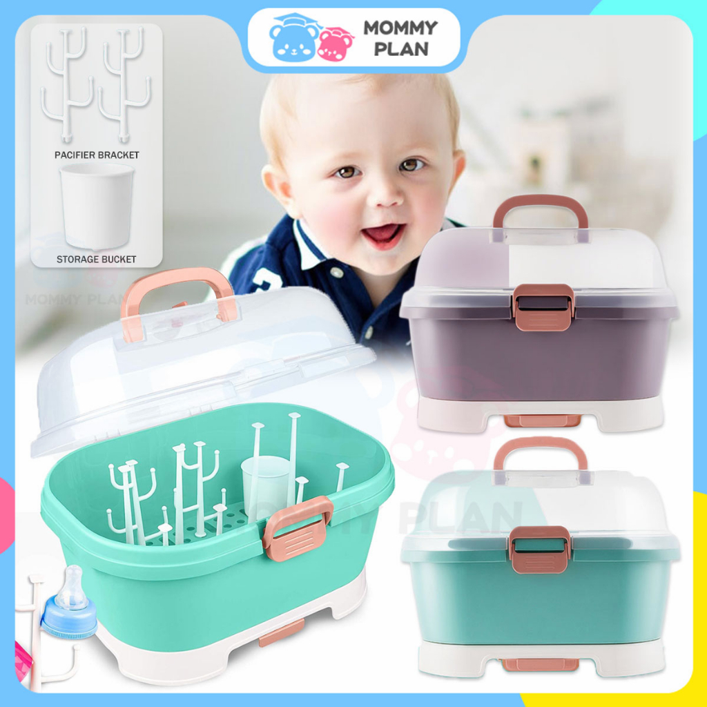 QIZEKLUM Baby Bottle Drying Rack Storage, Large Nursing Bottle Storage Box Organizer With Cover, Anti-Dust Protection And Cutlery Storage