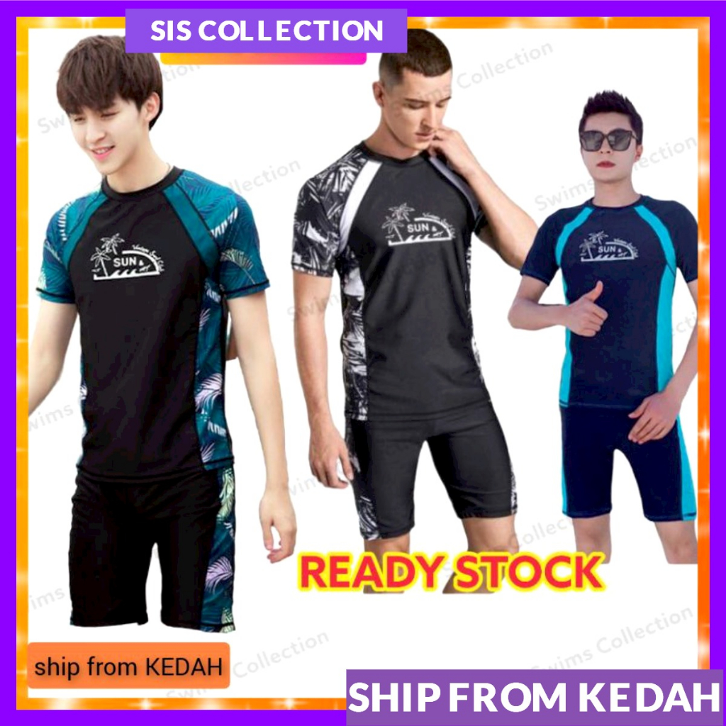 A94 Man Swimwear Swimming Suit Top Pants 1 Set Baju Berenang Lelaki