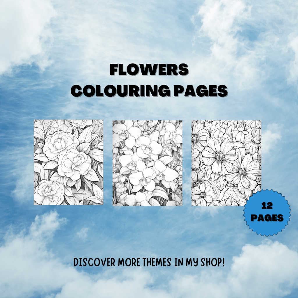 [PDF] 12 Pages Flowers Theme Printable Coloring Book Kids Children ...