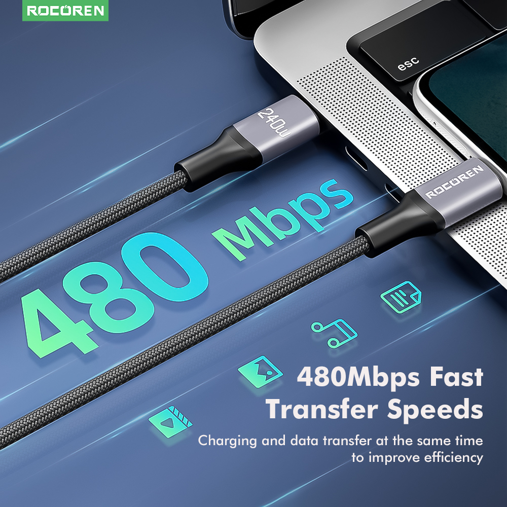Rocoren 240W USB-C To Type-C Fast Charging Cable PD3.1 QC4.0+ 140W/100W ...