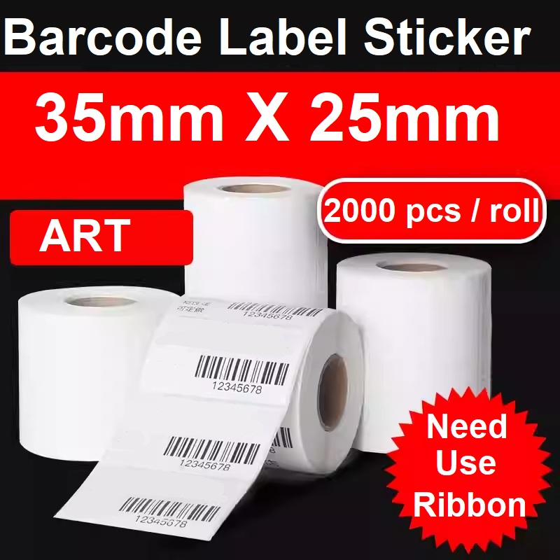 Barcode Label Sticker 35mm X 25mm 2000pcs Roll Art Paper 1 Inch Core