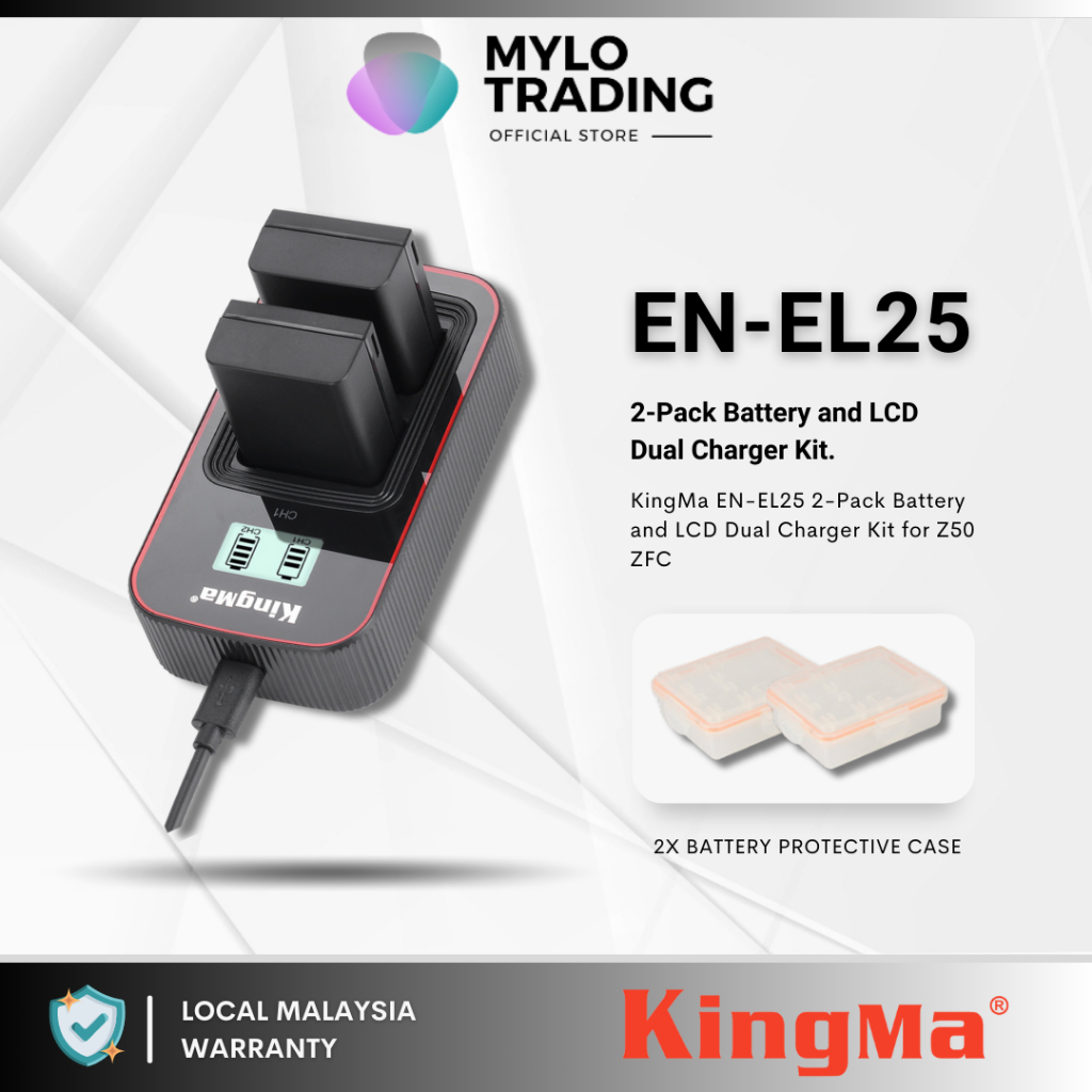 KingMa ENEL25 2Pack Battery and LCD Dual Charger Kit for Nikon Z50