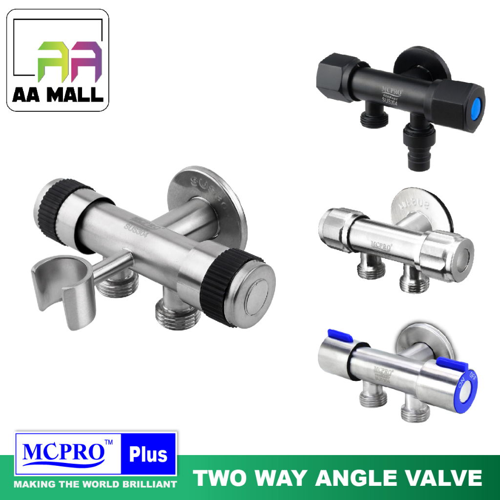 MCPRO STAINLESS STEEL SUS304 Kitchen Bathroom Two Way Stop Angle Valve ...