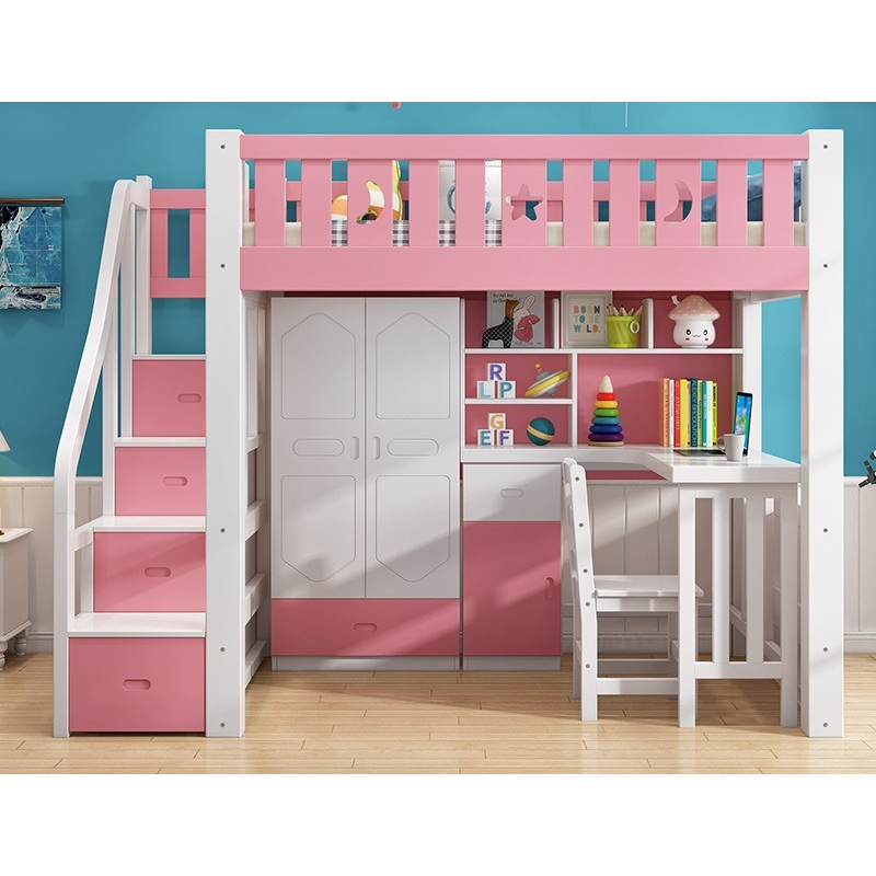 Loft Bed With Wardrobe Study Table Desk For Kids Children Stair Cabinet ...