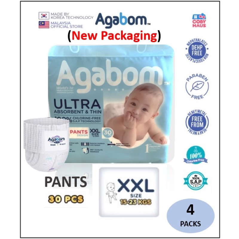 Agabom (New Packaging)ultrathin diaper pants XXL size (30pcs) Shopee