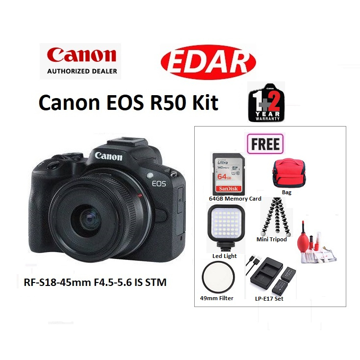 Canon EOS R50 Mirrorless Camera with RF-S 18-45mm f4.5-6.3 IS STM Lens -  Black