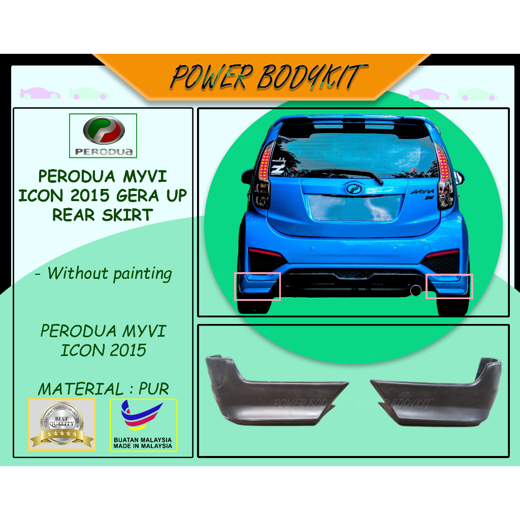 READY STOCK Perodua Myvi Icon 2015-2017 Gear Up Rear Skirt 2015 2016 ...