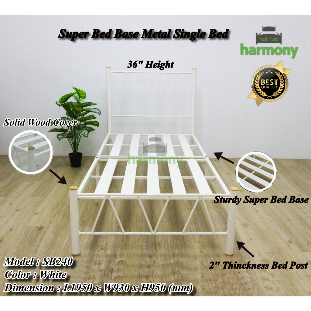 Harmony White Sturdy Bed Base Metal Single Bed Frame / Super Base Metal