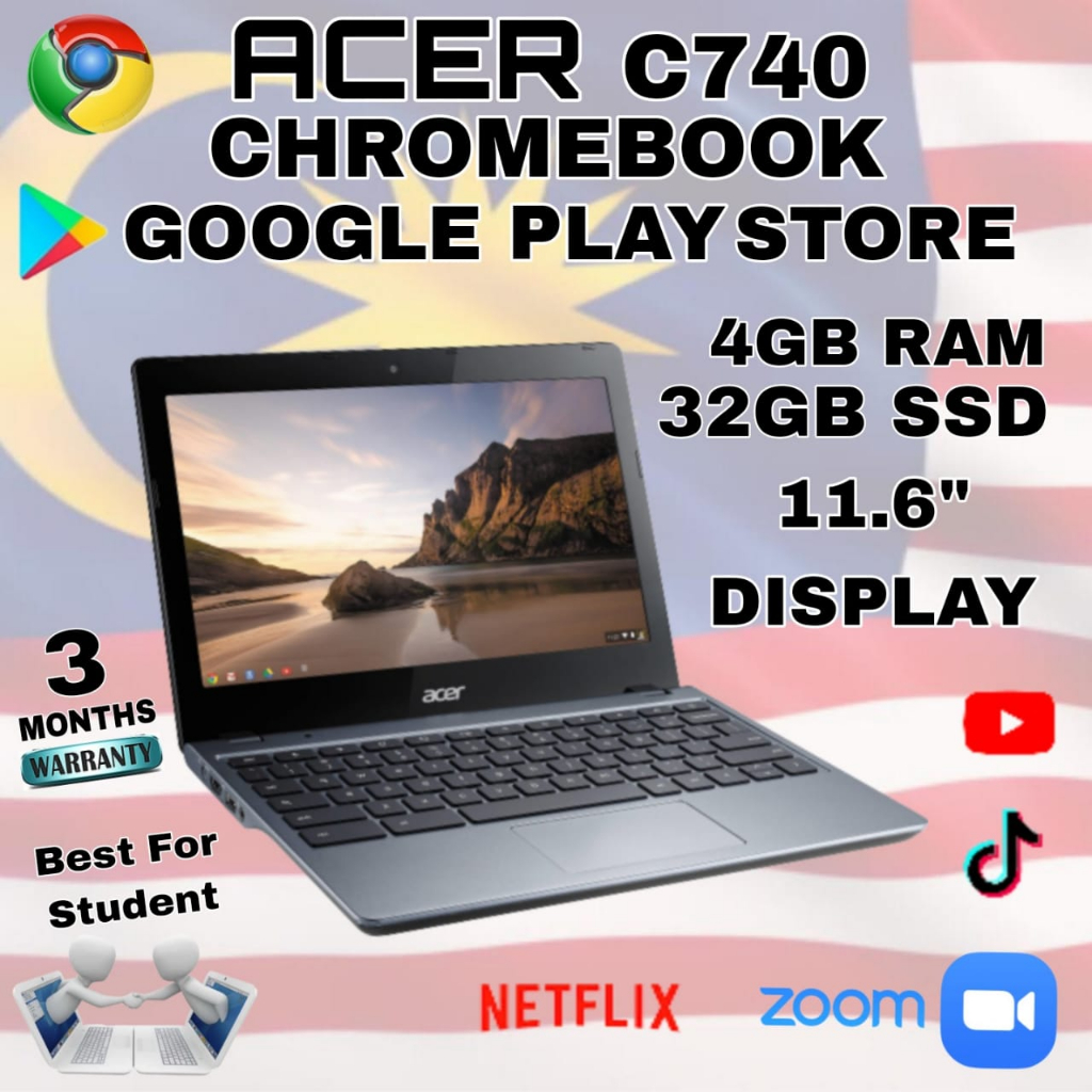 Laptop Acer C740 Chromebook Playstore 4gb Ram 32gb Ssd 116 Inch Shopee Malaysia 4198