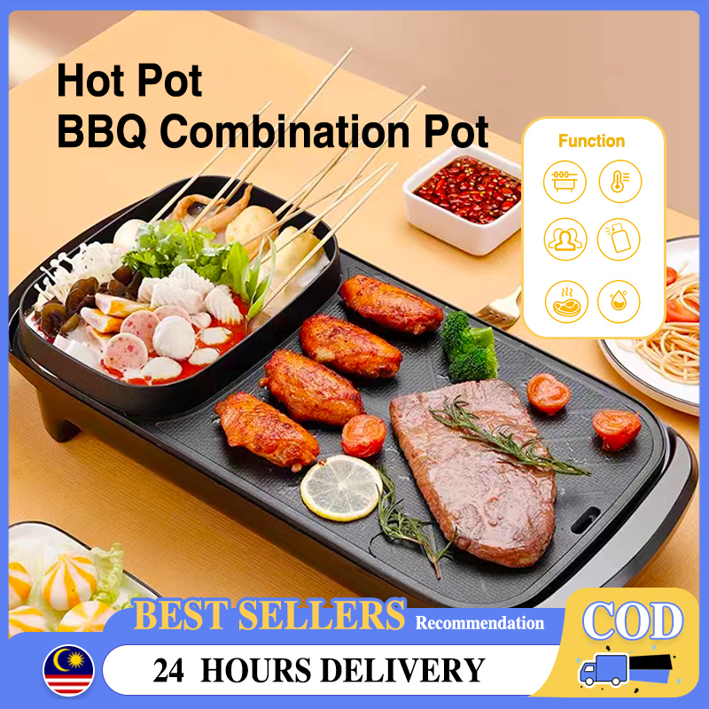 Large Korean Electric Grill BBQ Grill Nonstick Pan with Shabu Shabu BBQ