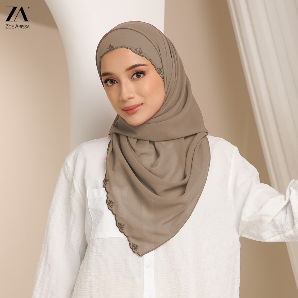 ZOE ARISSA TUDUNG SHAWL SULAM CHIFFON Shawl Sulam Edge Embroidery ...