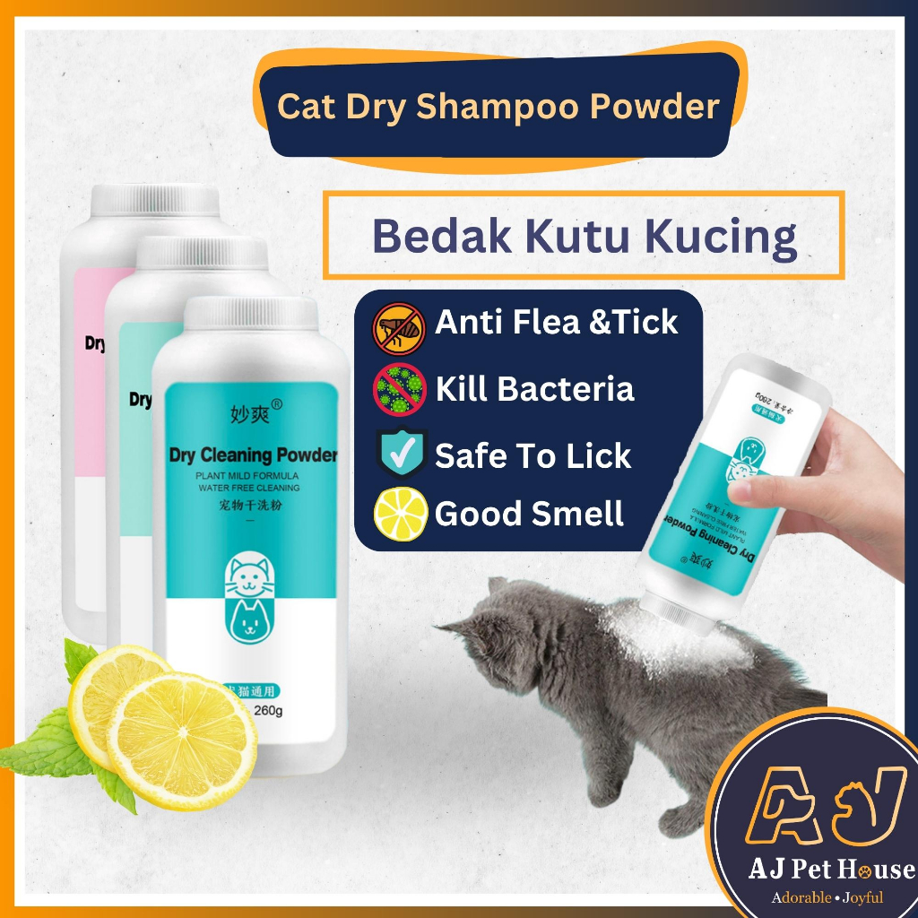 AJPET Pet Cat Dry Shampoo Powder Bedak Kutu Kucing Syampu Sabun Kering
