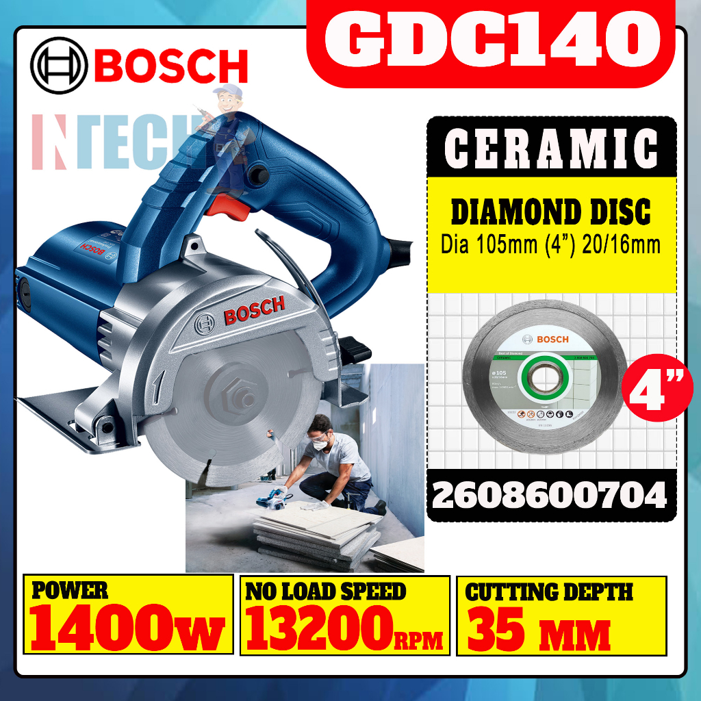 BOSCH GDC140 ELECTRIC MABLE SAW C/W 2608600704 DIAMOND CUTTING DISC 4 ...