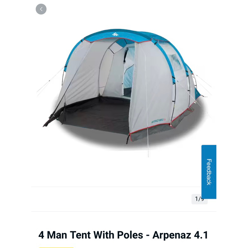 [Second Hand] Decathlon Quechua Easy Assemble Outdoor Camping Tent with Poles 4 Person 1 Bedroom