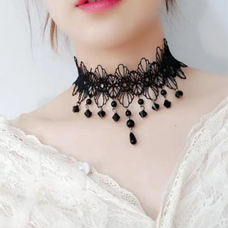 Black Lace Square Gothic Victorian Vintage Emo Choker Layered Necklace