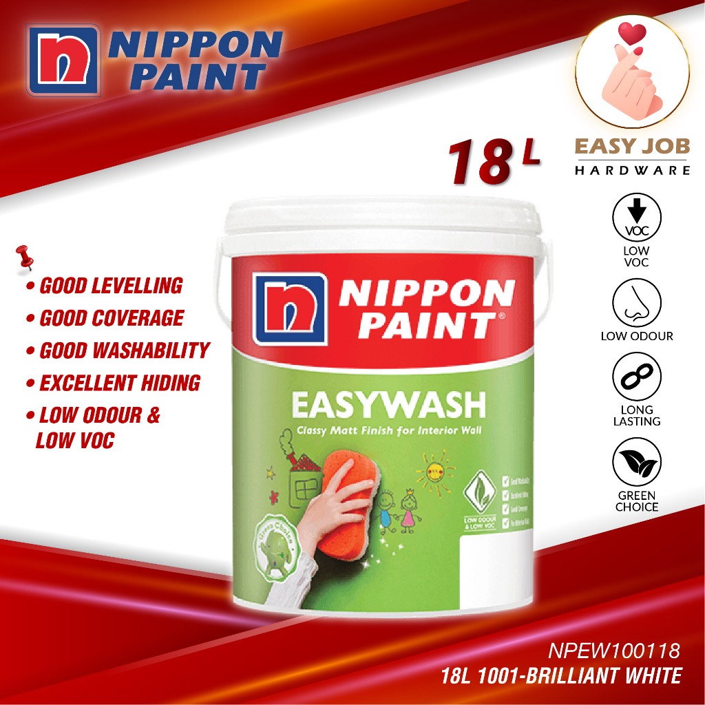 🔥 18L (Matt) Nippon Paint Easy Wash 1001 Brilliant White Cat Putih Cat ...