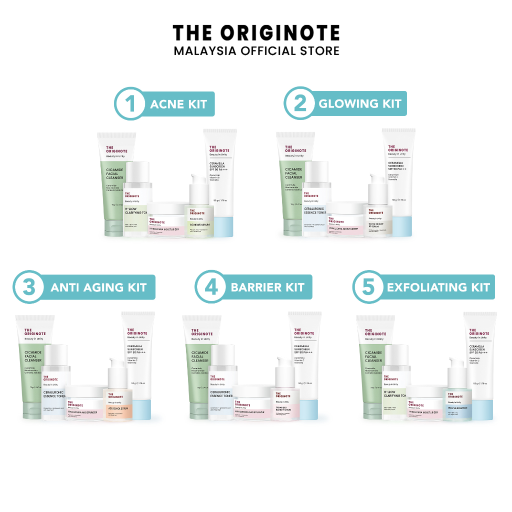 The Originote 5In1 Skincare Package Face Wash Toner Serum Moisturizer