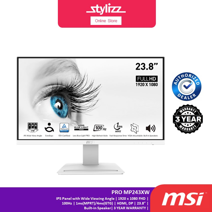 MSI PRO MP243X / MP243XW MONITOR WHITE - 1920X1080 FULL HD/ 1MS / 100HZ ...