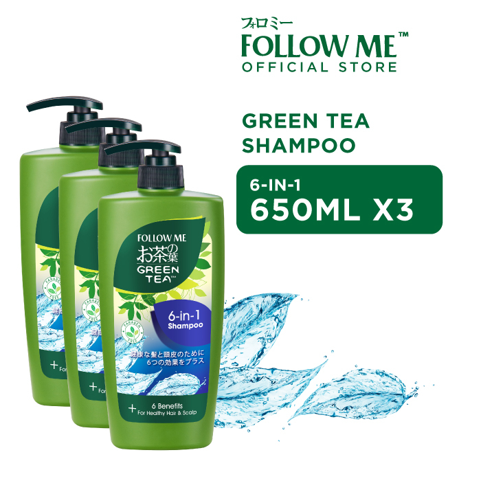 [Triple Pack] Follow Me Green Tea Shampoo 650ml x3 (6in1) Shopee