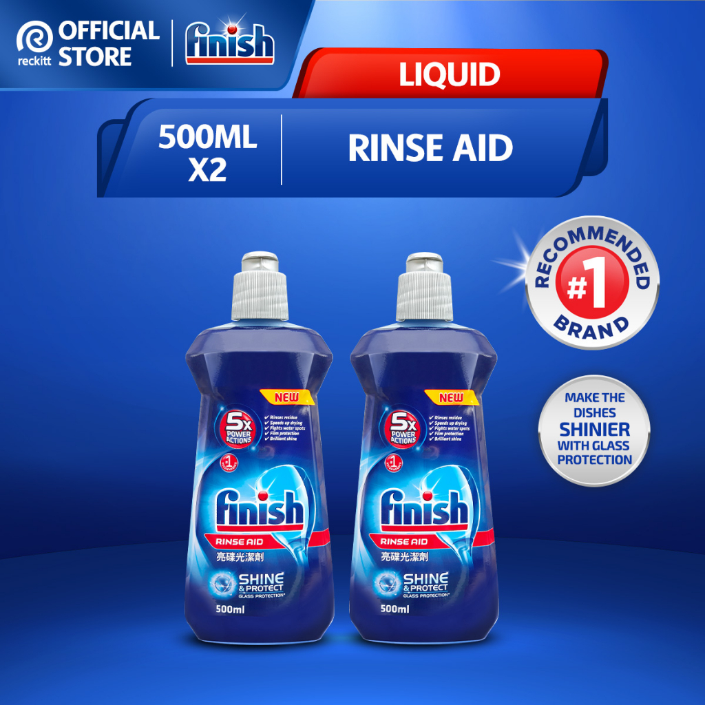 Finish Rinse Aid Shine & Dry Dishwasher Cleaning (500ml x 2) Shopee