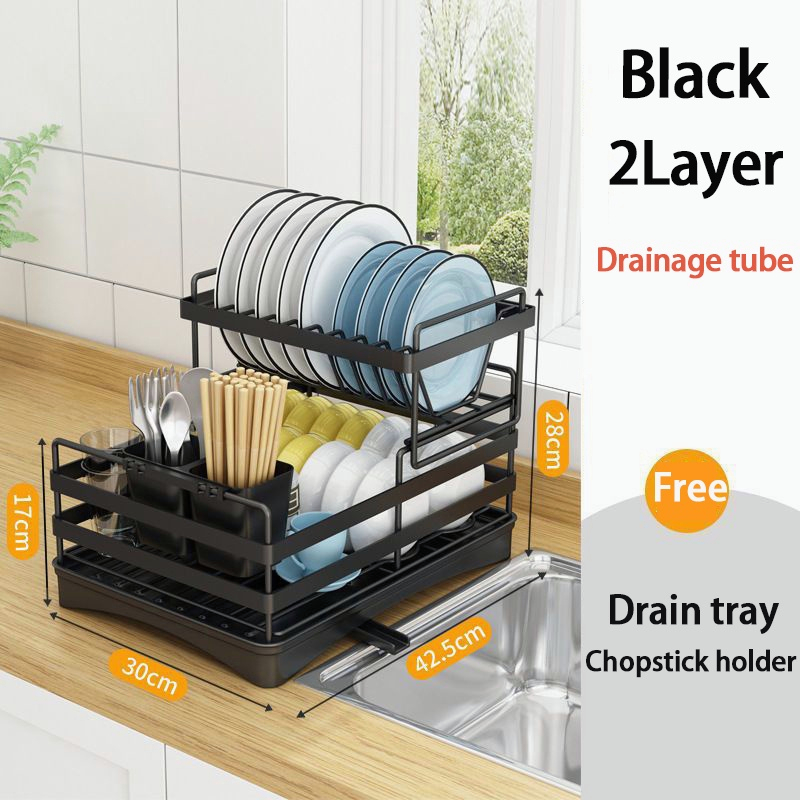 Dish Rack Double Tier Dish Rack Carbon Steel Dish Rack Utensil Rack