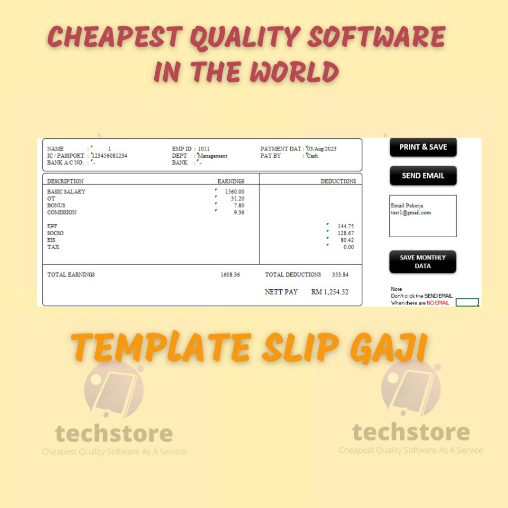 Template Slip Gaji Payslip Auto Calculation Full Edit Excel Gaji