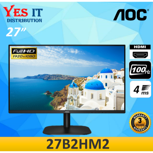 AOC 27 Frameless IPS Panel 1920x1080 VGA HDMI 60hz 9 ms LED Monitor- 27B1H  