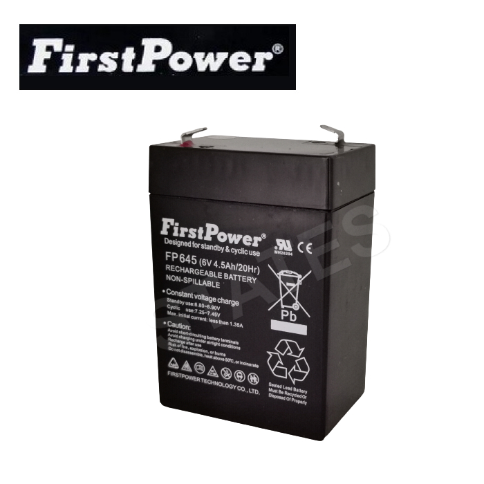 FirstPower 6V 4.5Ah Rechargeable Sealed Lead Acid Battery - FP645 ...