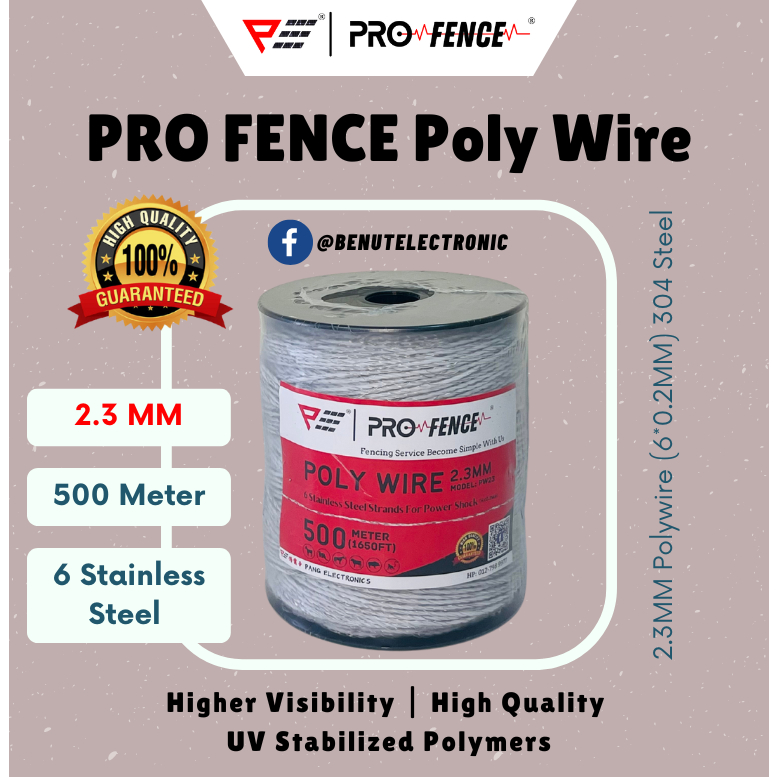 ProFence Polywire PW23 2.3MM 500 Meter Electric Fence Wire Poly Wire