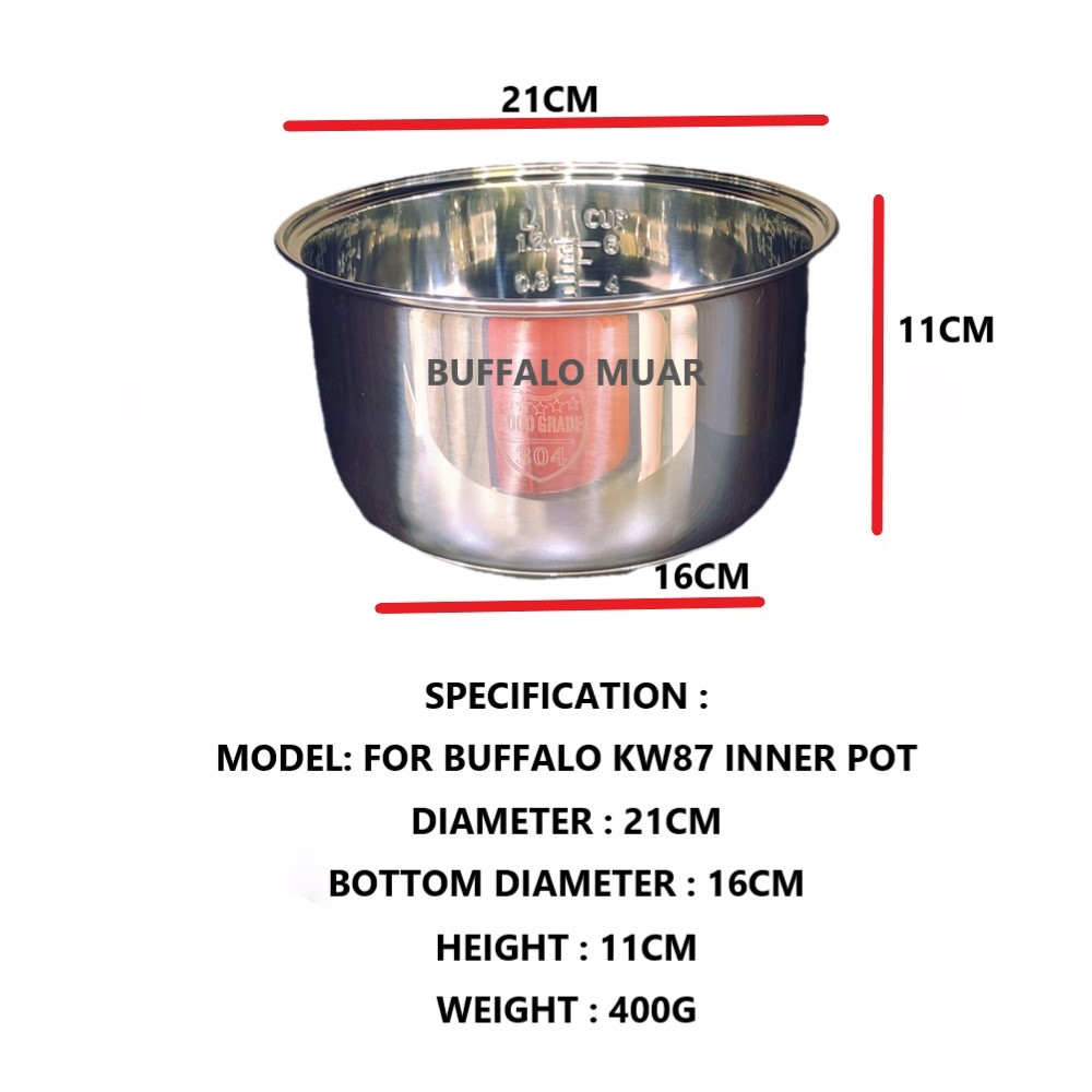 BUFFALO Stainless Steel Inner Pot For KW87 1L LOW SUGAR RICE COOKER Shopee Malaysia
