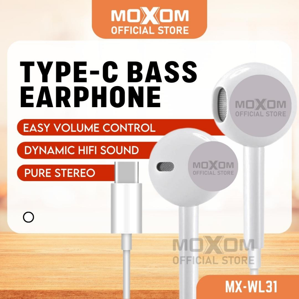 MOXOM Original USB C Double Boom Bass Earphone Full Heavy Bass Padu ...