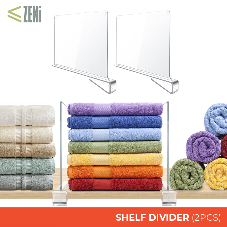 ZENi Shelf Divider Organizer Transparent Acrylic Divider for Wall