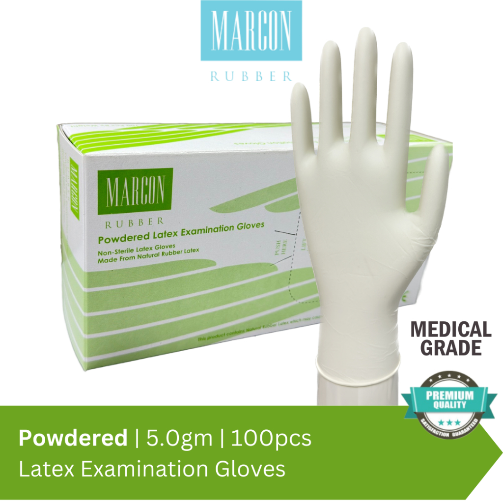 MARCON RUBBER Powdered Latex Examination Gloves [Medical Grade] (5