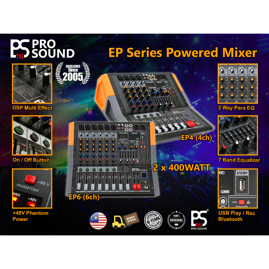 PS Pro Sound Powered Mixer 2x400W EP4 EP6 Karaoke professional Multifunction audio mixer DJ console with DSP EFX