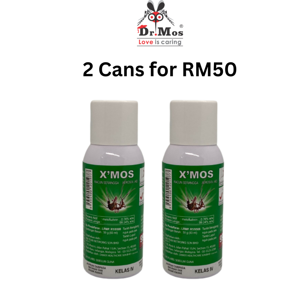 Drmos X Mos Mosquito Repellent Spray Xmos 83ml X 2 Cans Ubat Nyamuk Tidak Berminyak Tidak