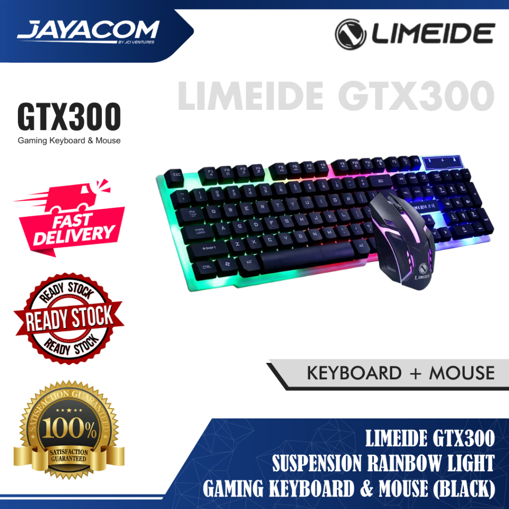 Limeide GTX300 Suspension Rainbow Light Gaming Keyboard & Mouse (Black