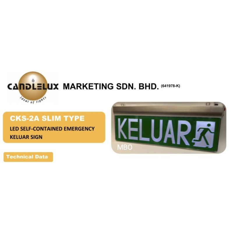 Candlelux CKS2A Slim Type LED SelfContained Emergency Keluar Sign