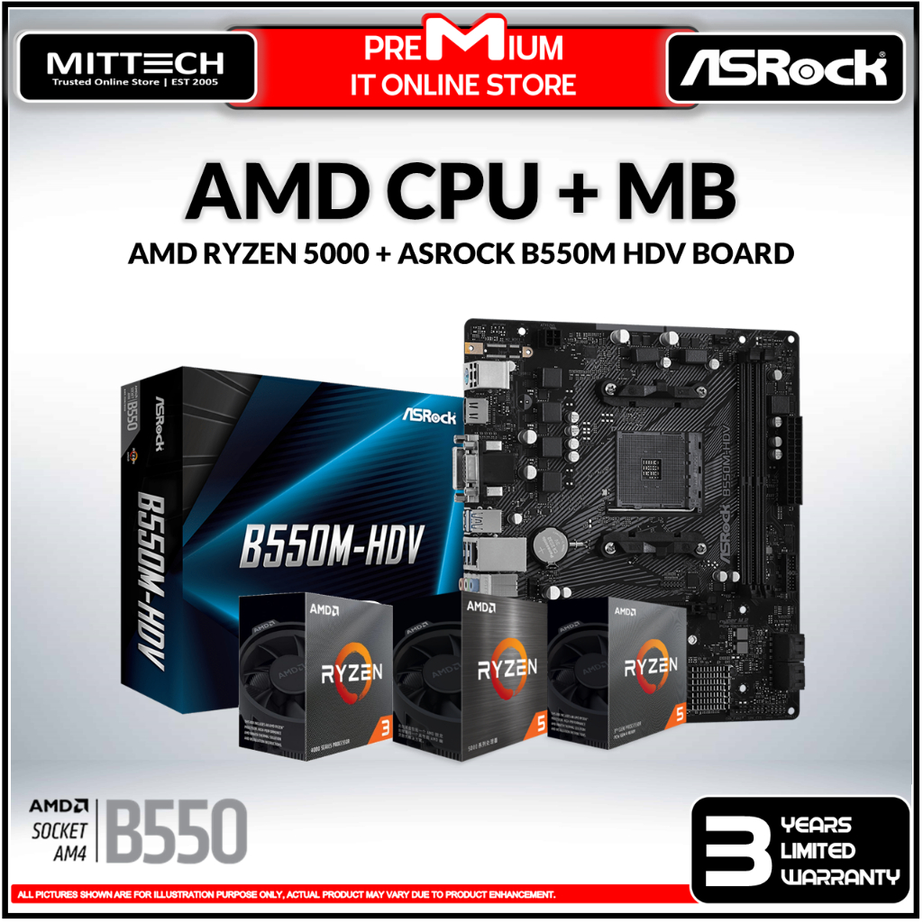 AMD Ryzen 5000 Processor + Asrock B550M HDV Board | R5 5500 5600 5600G  5600X R7 5700G 5700X