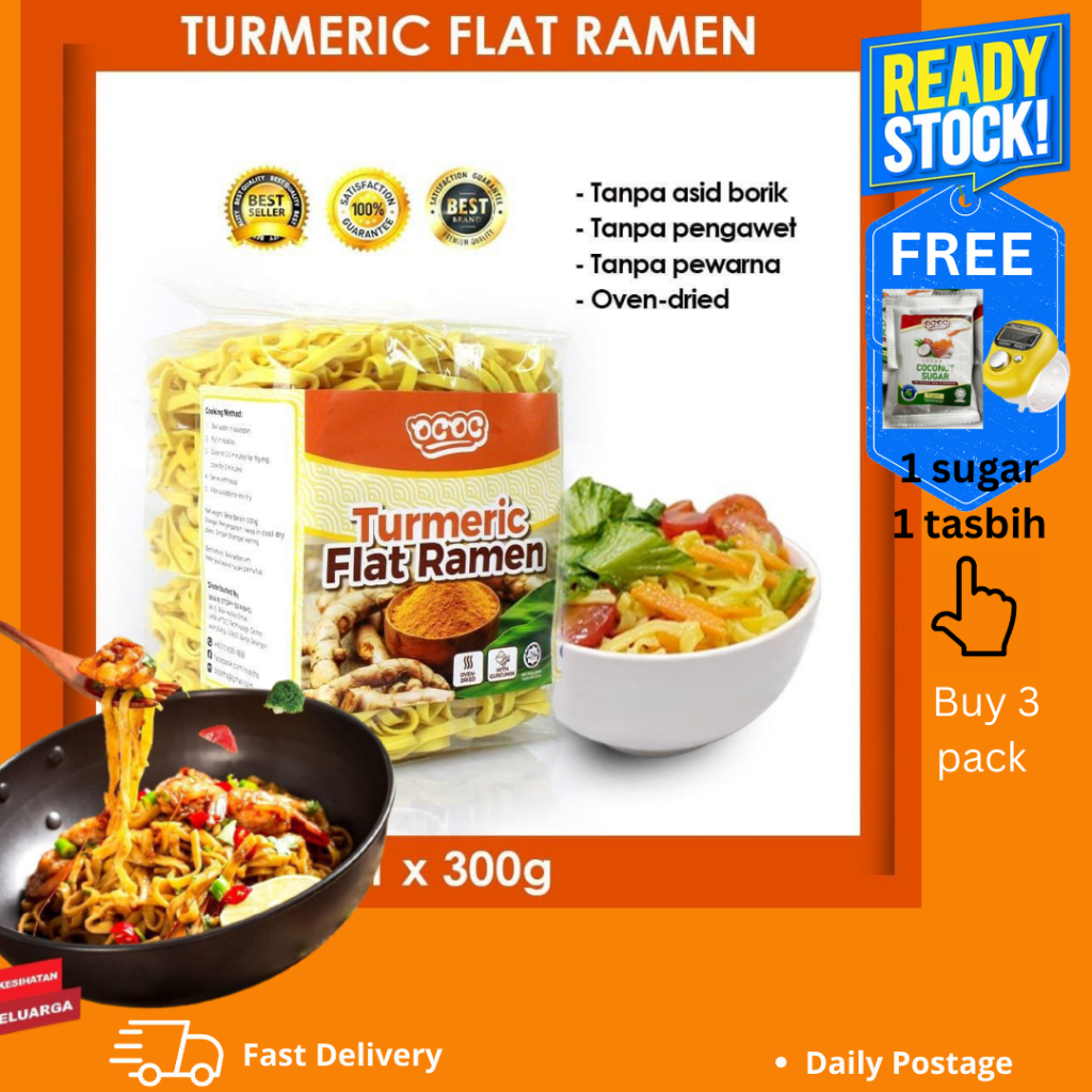 Ramen Halal | Mee Kuning Kunyit Tanpa Pengawet | Turmeric Flat Noodles ...