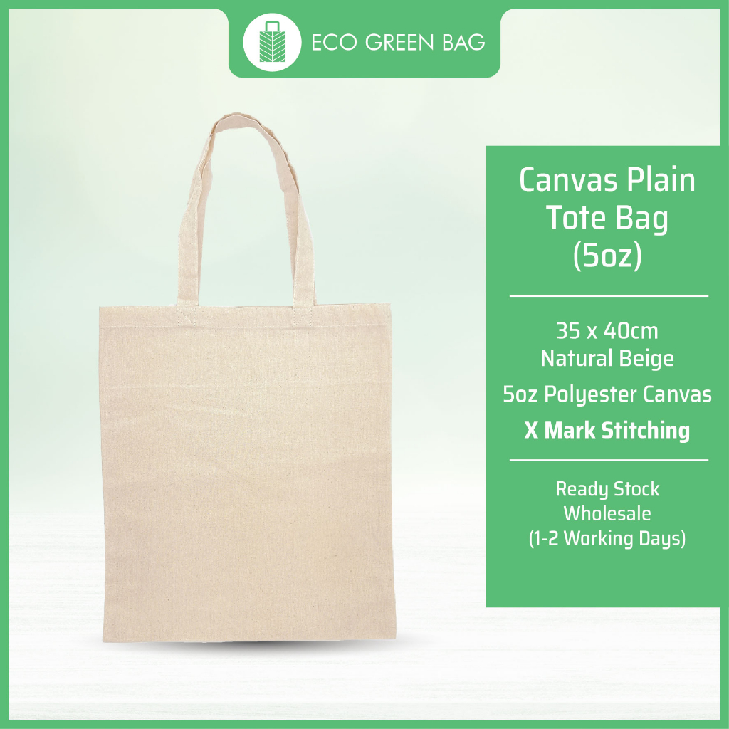 Canvas Plain Tote Bag Canvas Thin Fabric Bag Kanvas Nipis (5oz/≈140gm ...