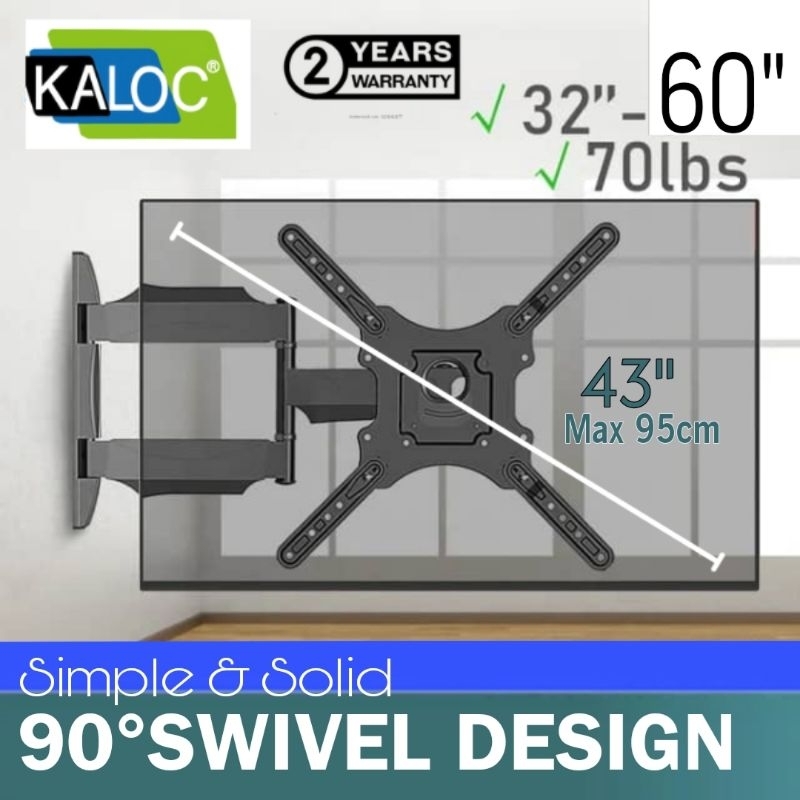 Kaloc X4 32"- 60" Full Motion 90 Degree Swivel Tilted Wall Mount TV ...