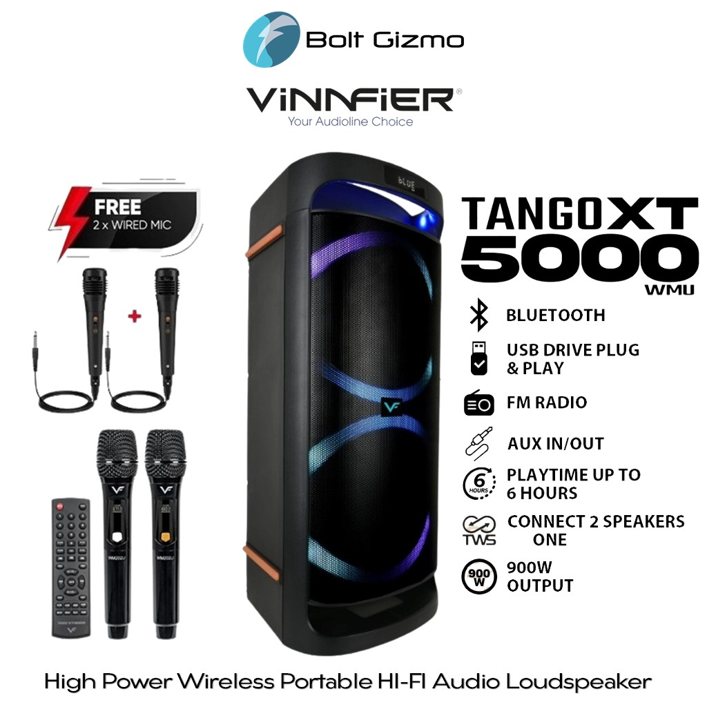 Vinnfier TANGO XT5000 WMU 900W Bluetooth Portable HIFI Loud Speaker