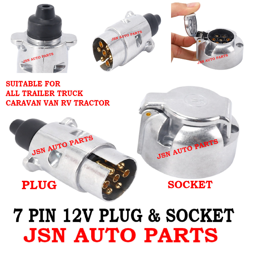 TRAILER 7PIN 12V PLUG & SOCKET TOWBAR TOWING METAL TRAILER CONNECTOR ...