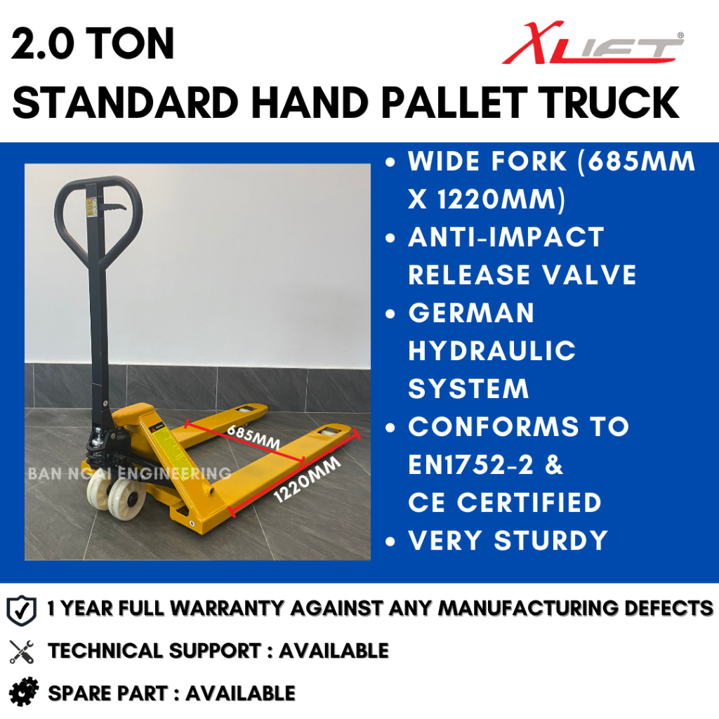 XLIFT 2.0 Ton Hand Pallet Truck Wide Fork (685mm x 1220mm) Manual