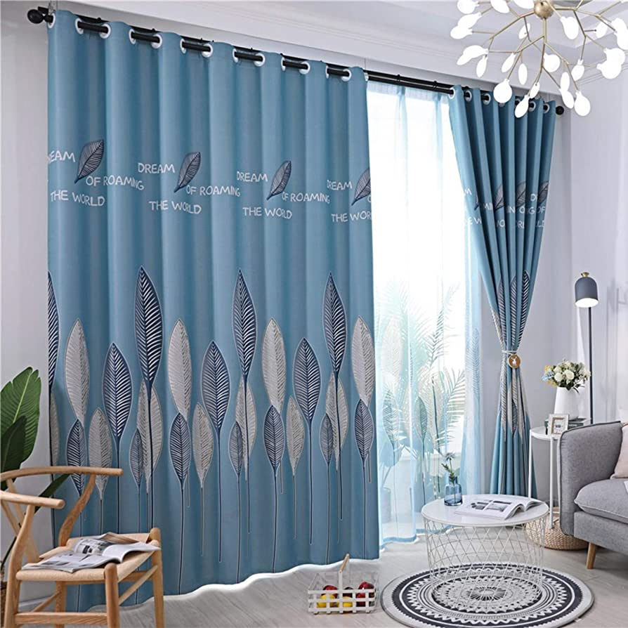 Langsir Tebal Corak Daun Leaf Semi Blackout Curtain Living Room Window ...